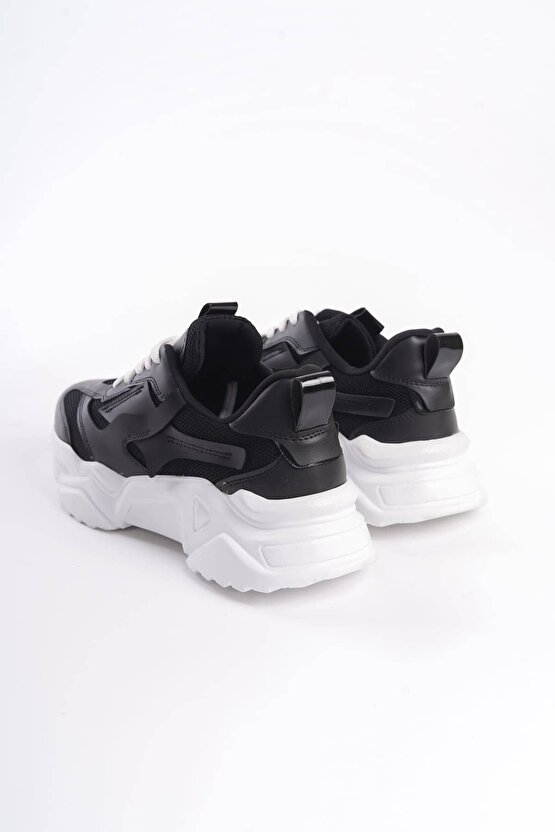 TOKYO Bağcıklı Ortopedik Taban Triko Detaylı Kadın Spor Ayakkabı TBT - Siyah