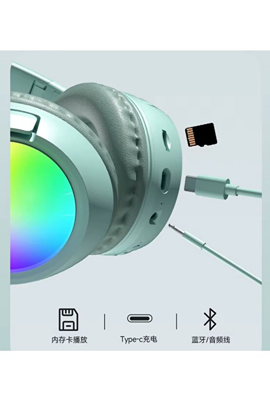 RGB LED IŞIKLI KABLOSUZ KULAKLIK BLUETOOTH ŞARJLI KULAKÜSTÜ WİRELESS HEADPHONES MİKROFONLU