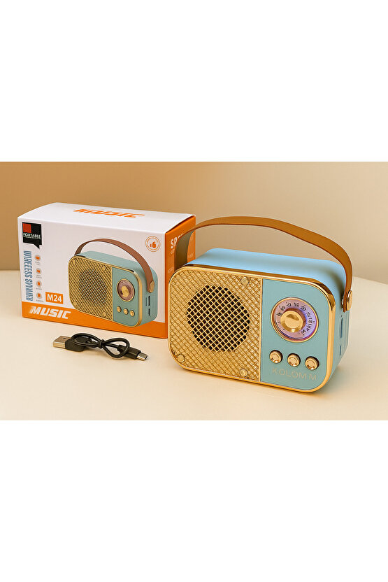 M24 ŞARJLI BLUETOOTH HOPARLÖR 5W MİNİ RADYO SD KART USB GİRİŞLİ SES BOMBASI TWS ÖZELLİKLİ