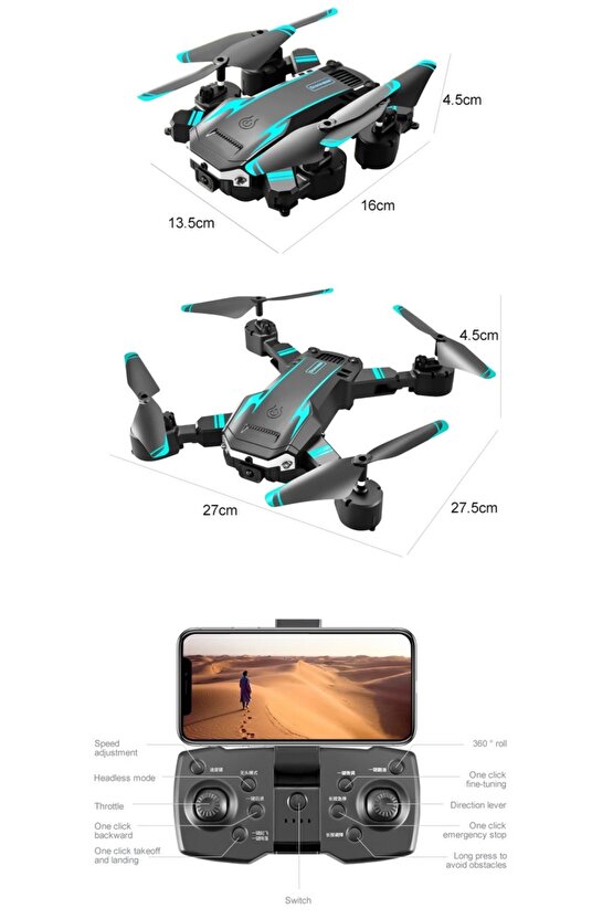 ÇİFT KAMERA VE BATARYALI DRONE UZAKTAN KUMANDALI APP DESTEKLİ QUADCOPTER TEK TUŞ İLE İNİŞ KALKIŞ