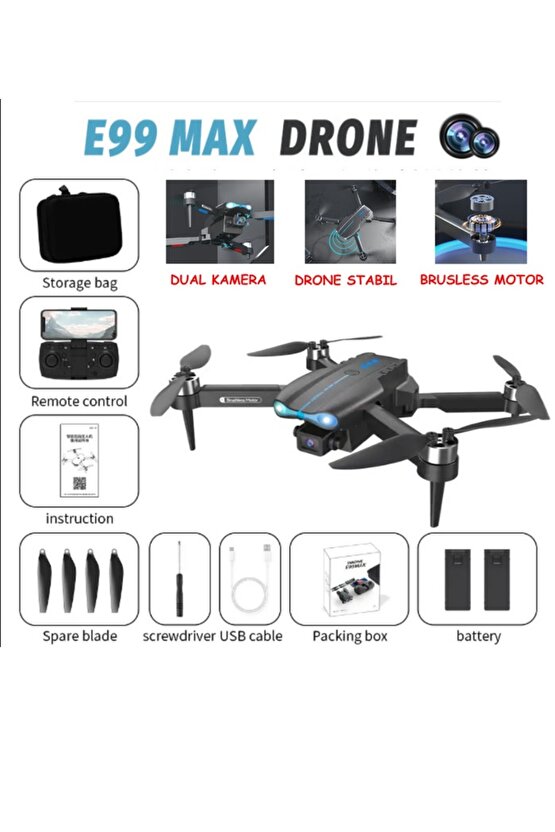 ÇİFT KAMERA VE BATARYALI DRONE UZAKTAN KUMANDALI APP DESTEKLİ QUADCOPTER TEK TUŞ İLE İNİŞ KALKIŞ