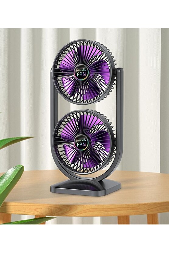 ŞARJLI MASAÜSTÜ ÇİFTLİ VANTİLATÖR MİNİ SERİNLETİCİ FAN