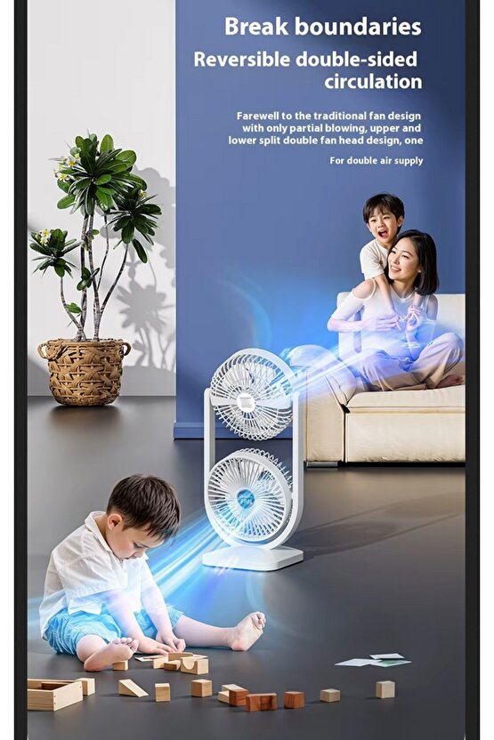 ŞARJLI MASAÜSTÜ ÇİFTLİ VANTİLATÖR MİNİ SERİNLETİCİ FAN