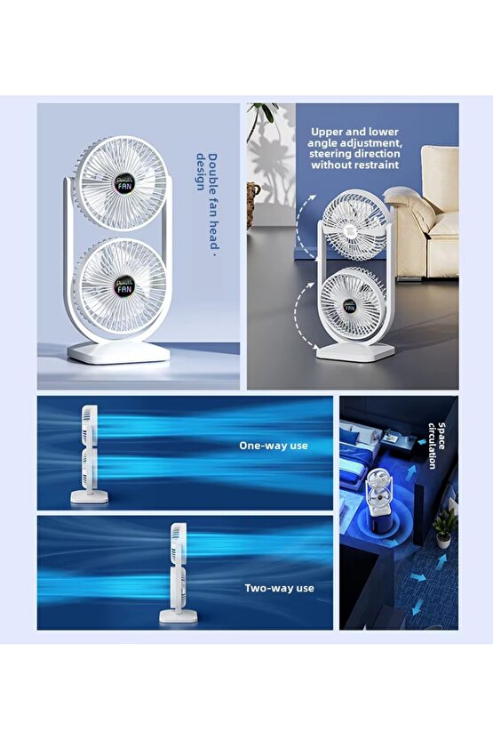 ŞARJLI MASAÜSTÜ ÇİFTLİ VANTİLATÖR MİNİ SERİNLETİCİ FAN