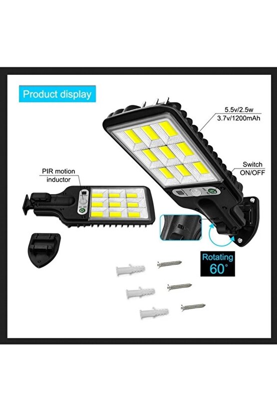 Solar Güneş Enerjili Kumandalı 108 Cob Ledli 3 modlu Projektör Hareket Sensörlü Sokak Lambası