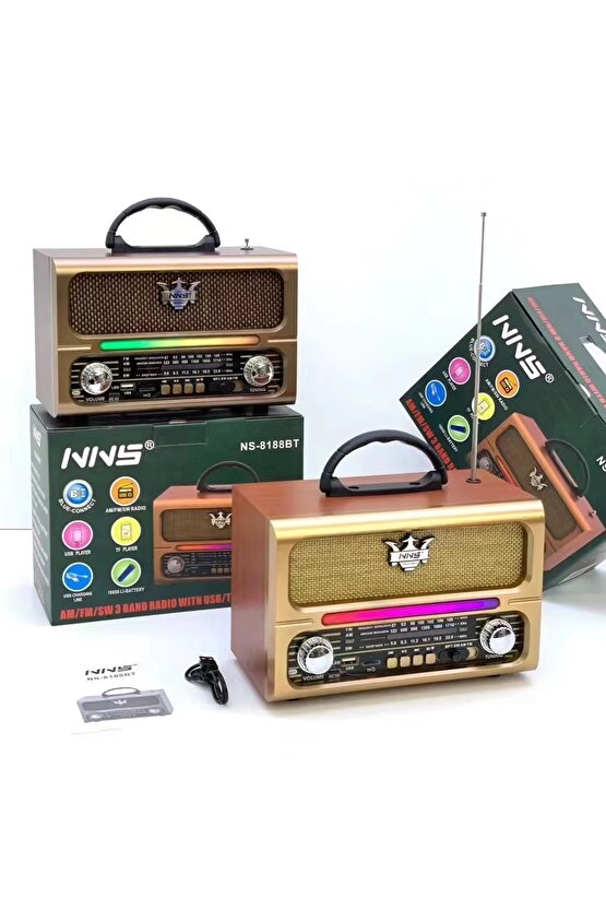 NOSTALJİK RADYO BLUETOOTH SPEAKER ŞARJLI SD KART USB GİRİŞLİ MP3 ÇALAR KABLOSUZ HOPARLÖR