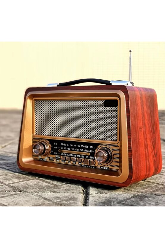 NOSTALJİK RADYO BLUETOOTH SPEAKER ŞARJLI SD KART USB GİRİŞLİ MP3 ÇALAR KABLOSUZ HOPARLÖR