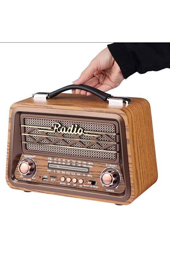 NOSTALJİK RADYO BLUETOOTH SPEAKER ŞARJLI SD KART USB GİRİŞLİ MP3 ÇALAR KABLOSUZ HOPARLÖR