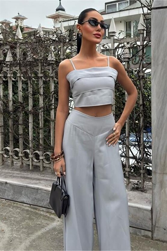 Crop Plazzo Pantolon Takım 10155-08
