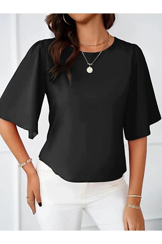 Kadın Kısa Kollu Yuvarlak Yaka Sandy Bluz