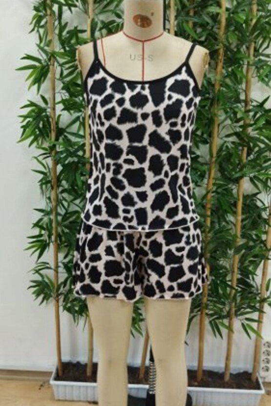 Kadın Ip Askılı Yuvarlak Yaka Bluz Ve Short Süprem Ikili Takım