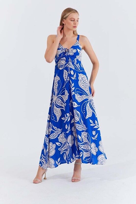 Askılı Viscon Elbise - Saks