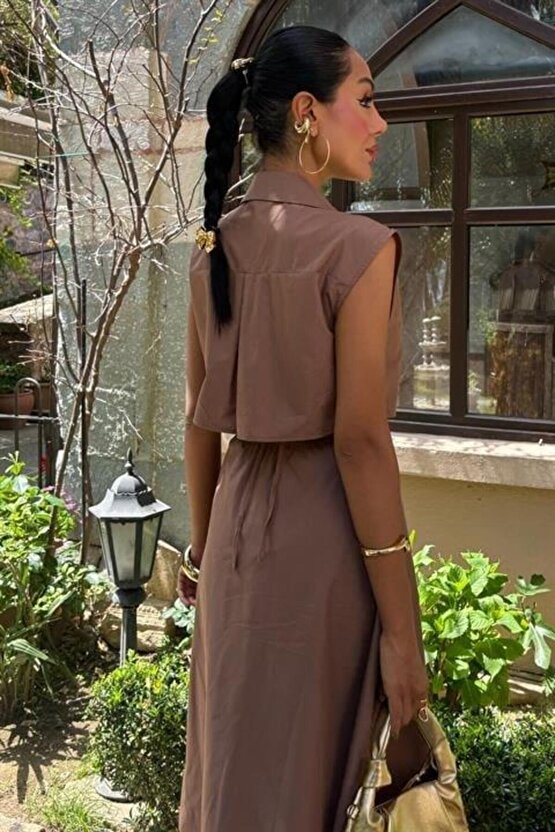 Göbeği Halka Detaylı Midi Boy Elbise 2896