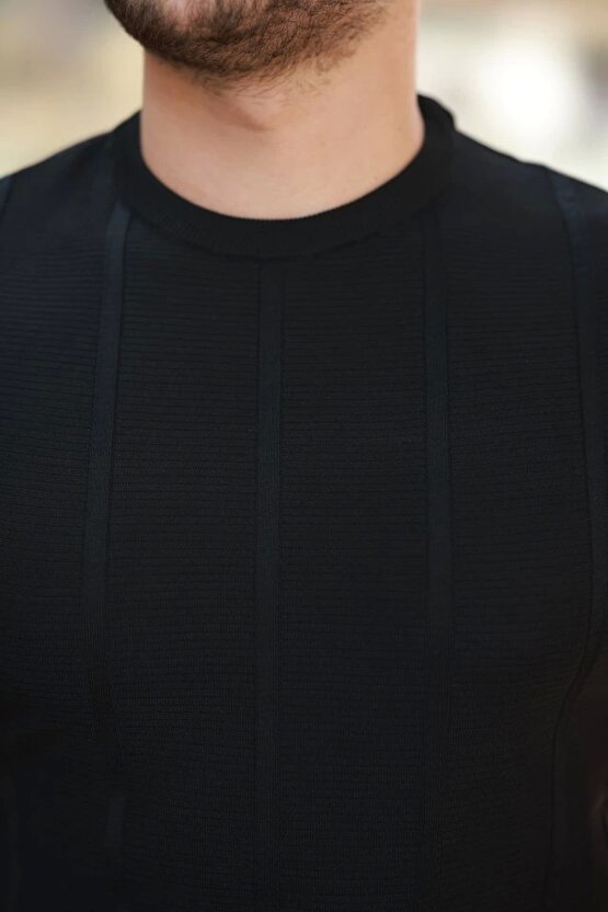 Erkek Desenli çizgi Kabartmalı Kısa Kollu Tişört