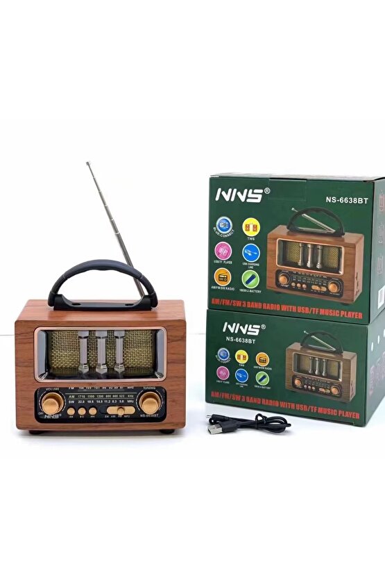 MİNİ NOSTALJİK RADYO BLUETOOTH SPEAKER ŞARJLI SD KART USB GİRİŞLİ MP3 ÇALAR KABLOSUZ HOPARLÖR