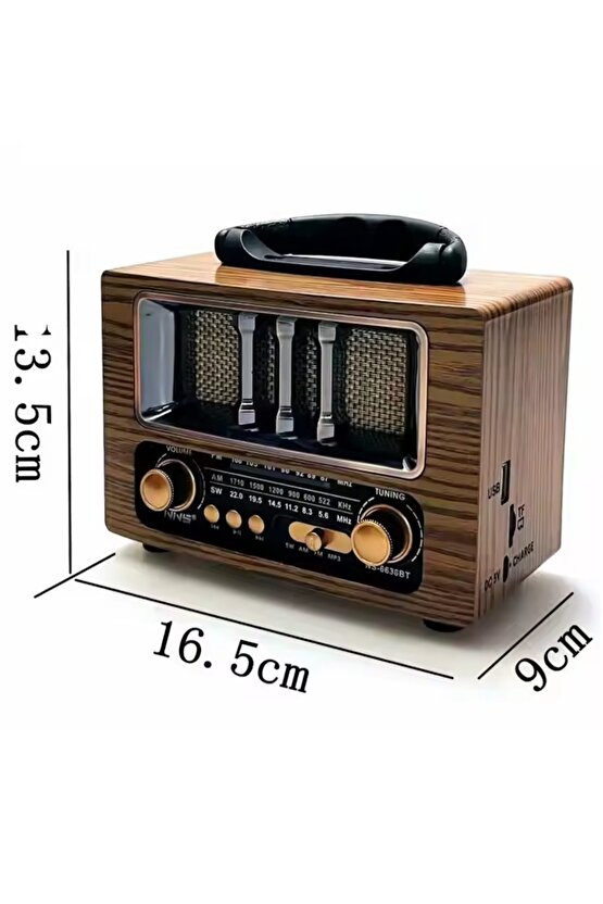 MİNİ NOSTALJİK RADYO BLUETOOTH SPEAKER ŞARJLI SD KART USB GİRİŞLİ MP3 ÇALAR KABLOSUZ HOPARLÖR