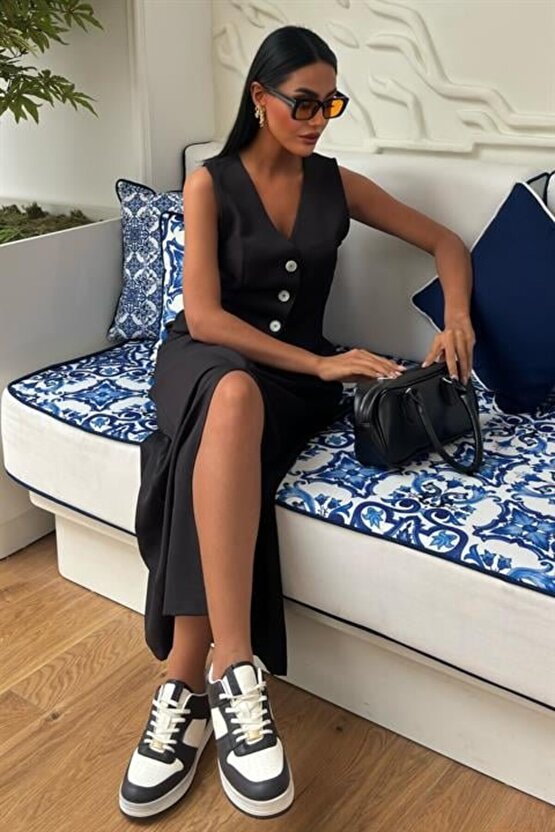 Etek Yırtmaçlı Yelekli Keten Takım 10131