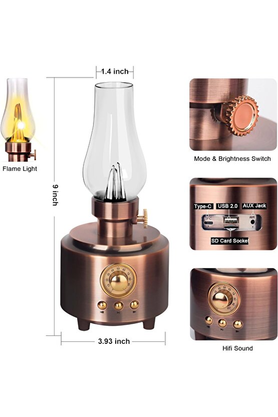 C210 NOSTALJİK GAZ LAMBASI BLUETOOTH SPEAKER KABLOSUZ ŞARJLI HOPARLÖR GECE LAMBASI