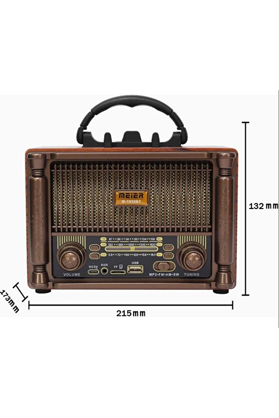 NOSTALJİK RADYO BLUETOOTH SPEAKER ŞARJLI SD KART USB GİRİŞLİ MP3 ÇALAR KABLOSUZ HOPARLÖR