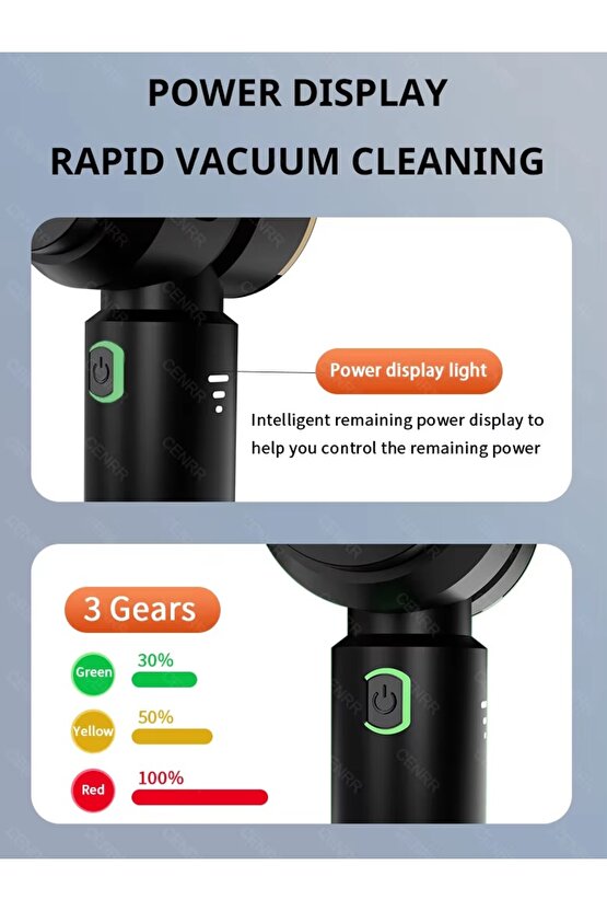 ŞARJLI KABLOSUZ MİNİ ARAÇ SÜPÜRGESİ 100W 15000PA YÜKSEK VAKUM MAKİNESİ HURÇ ŞİŞME YATAK VAKUMLAMA