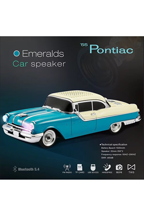 NOSTALJİK ARABA ŞARJLI LED IŞIKLI KABLOSUZ HOPARLÖR BLUETOOTH SPEAKER  FM RADYO SD KART USB