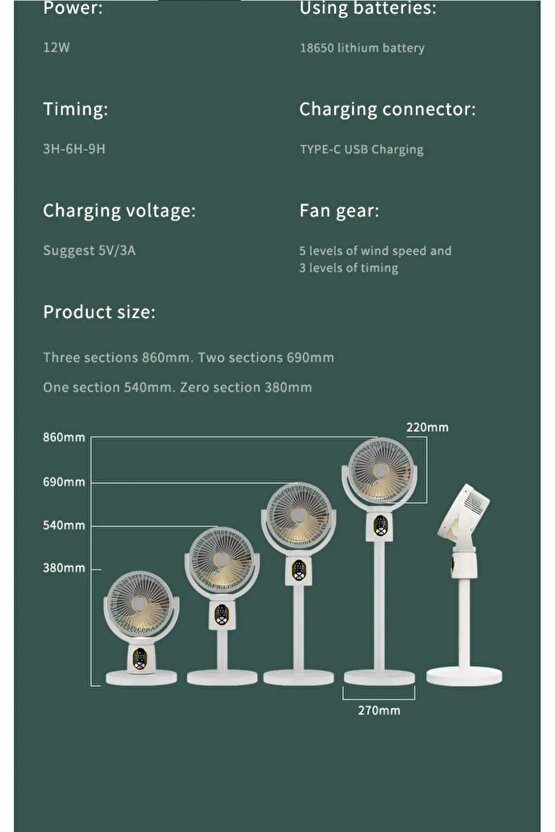 ŞARJLI MASAÜSTÜ VE AYAKLI UZAYABİLİR FAN 4 KADEME LED IŞIKLI SERİNLETİCİ VANTİLATÖR EV OFİS KAMP