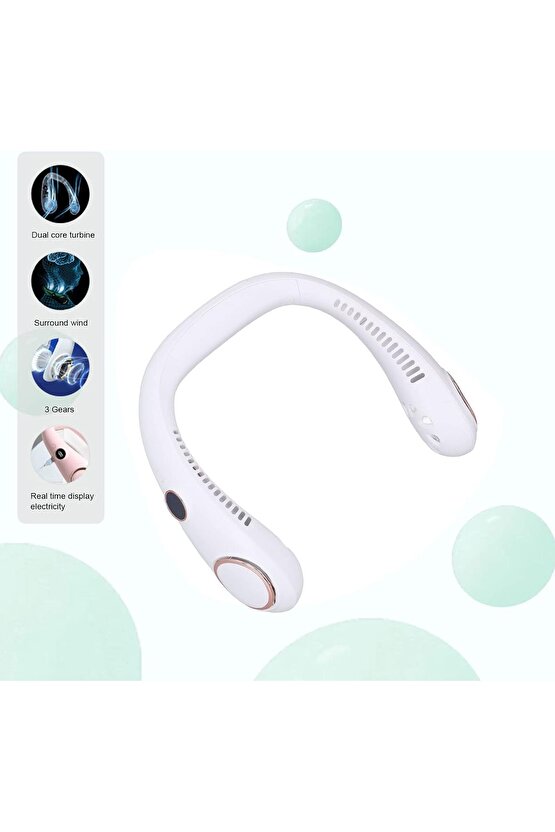 BOYUNA TAKILAN FAN MİNİ KLİMA SERİNLETİCİ VANTİLATÖR LED EKRANLI 3 SEVİYE ŞARJLI BOYUNLUK FAN