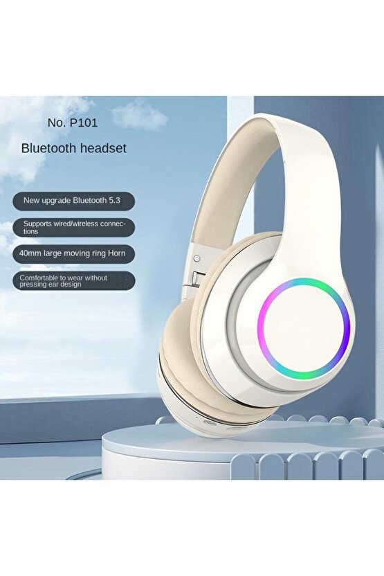 P101 BLUETOOTH KULAKLIK 5.3 HEADPHONE ŞARJLI RGB LED IŞIKLI FM RADYO SD KART TYPE C ŞARJ Uyumlu