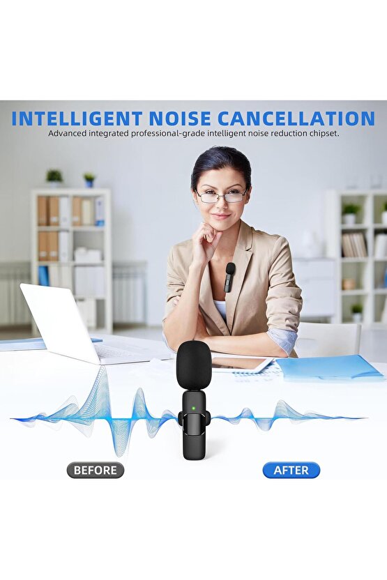 2 Lİ KABLOSUZ YAKA MİKROFONU iOS, Android, Kamera, USB-C  , Video Kaydı, Vloglama, YouTube uyumlu