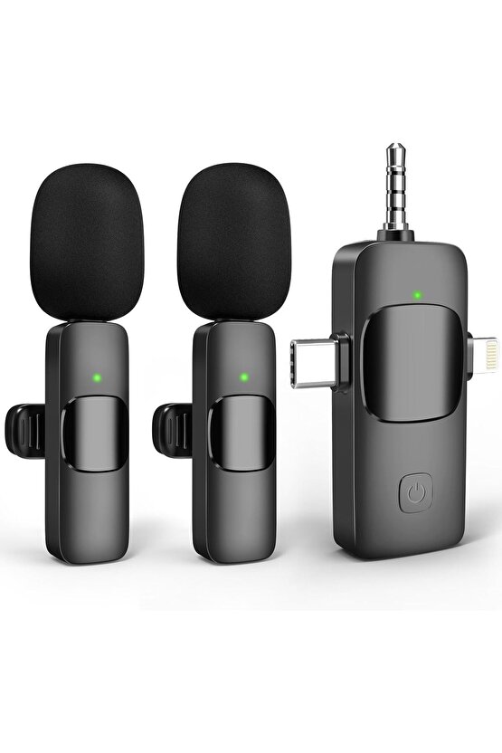 2 Lİ KABLOSUZ YAKA MİKROFONU iOS, Android, Kamera, USB-C  , Video Kaydı, Vloglama, YouTube uyumlu