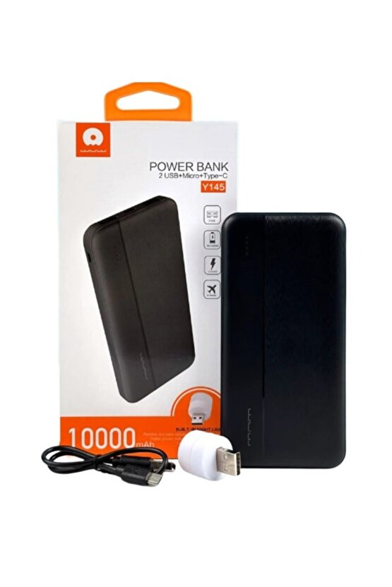10000 MAH POWERBANK 2 USB ÇIKIŞLI TAŞINABİLİR ŞARJ ALETİ 5V-2,1A USB ÇIKIŞ LED IŞIK HEDİYELİ