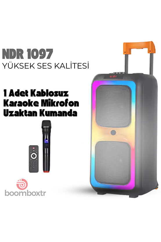 Siyah Ultra Güçlü Kaliteli Profosyonel Bt Hoparlör-(TAŞINABİLİR ANTASTİK RENKLİ IŞIKLI)