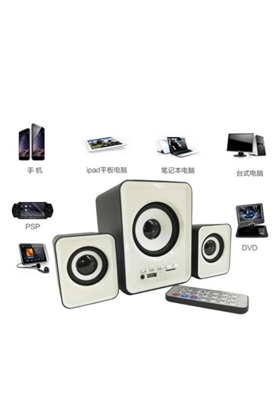 Bluetooth Hoparlör 3.5mm Jack Kablolu Bilgisayar Hoparlörü D23 Beyaz