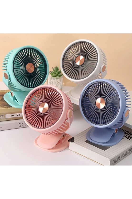 Mandallı Şarjlı Fan 3 Kademeli Taşınabilir Vantilatör Serinletici Mini Klima 360 Derece Dönen Fan