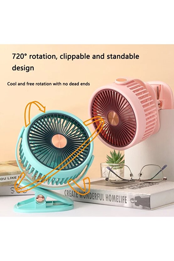 Mandallı Şarjlı Fan 3 Kademeli Taşınabilir Vantilatör Serinletici Mini Klima 360 Derece Dönen Fan