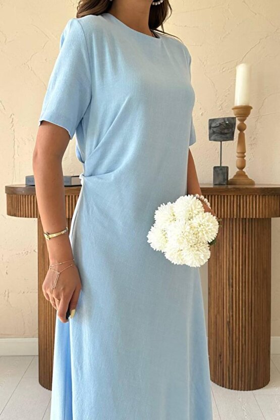 EQURİ Bebe Mavi Pileli Bisiklet Yaka Elbise