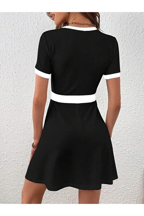 Kadın Kısa Kollu Bisiklet Yaka önden Düğmeli Modal Elbise