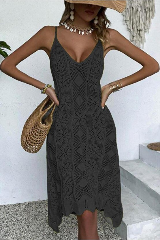 Kadın Kalın Askılı Triko Elbise