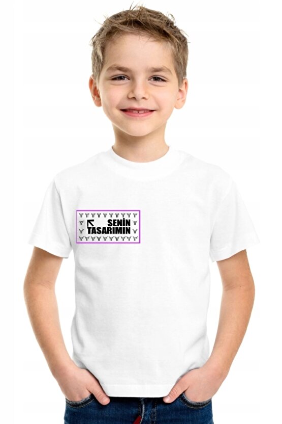 Çocuk Ön Arka Sizin Tasarımınız Basic Tshirt - Beyaz