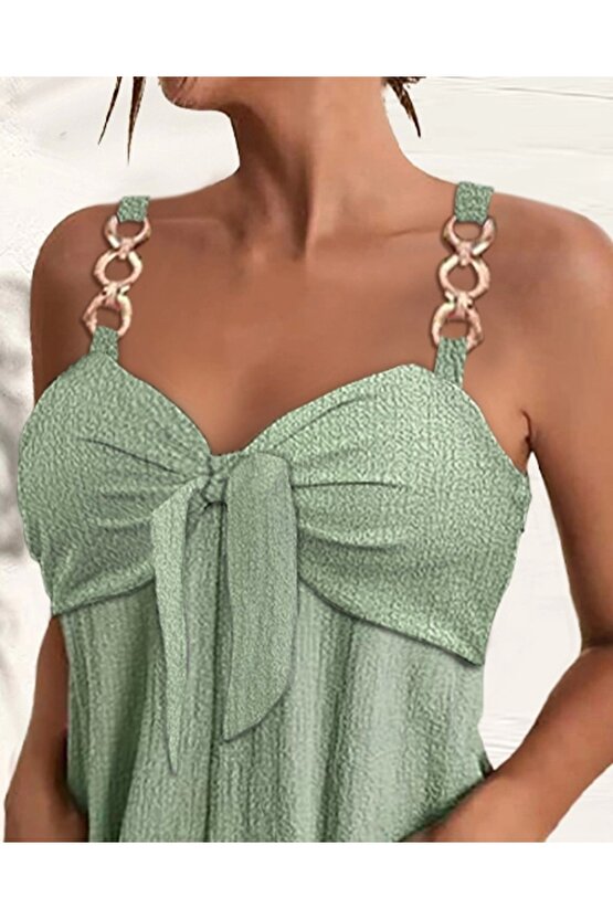 MODAVERA Kadın Askı Aksesuarlı önü Bağlama Detay Salopet şort Tulum