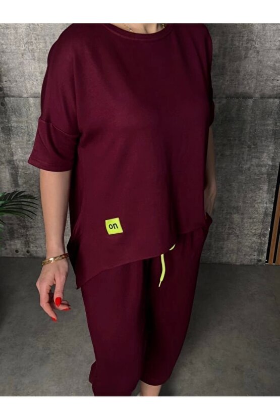 Kadın Kısa Kollu Bisiklet Yaka Viskon Iki Iplik Bluz Ve Pantolon Ikili Takım