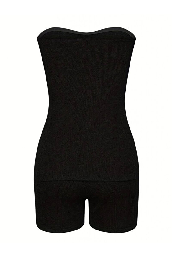 Kadın Iki Yanı Yırtmaçlı Straplez Bluzmini Tayt Kaşkorse Ikili Takım