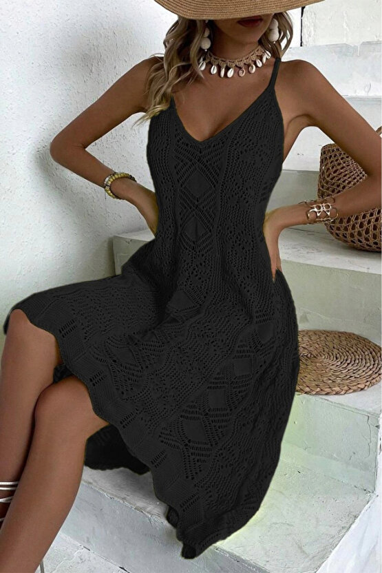 Kadın Ince Askılı Triko Elbise