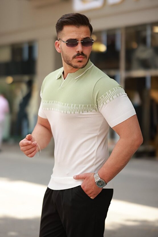 Gökyüzü Moda Erkek Hemşire Yaka çift Renk Kısa Kollu Tişört