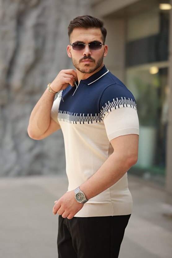 Erkek Hemşire Yaka çift Renk Kısa Kollu Tişört