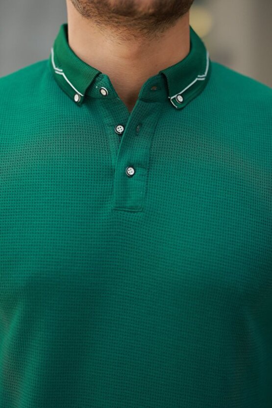 Erkek Düğmeli Yaka Waffle Kumaş Kısa Kollu Tişört