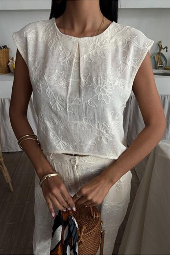 Shalina Süzüne Nakışlı Crop Takım 9796-08