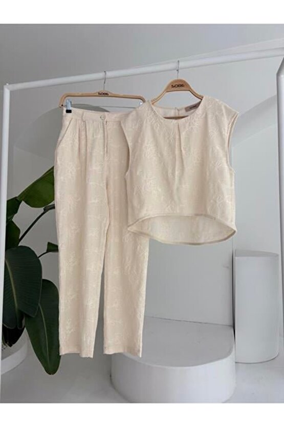 Shalina Süzüne Nakışlı Crop Takım 9796-08