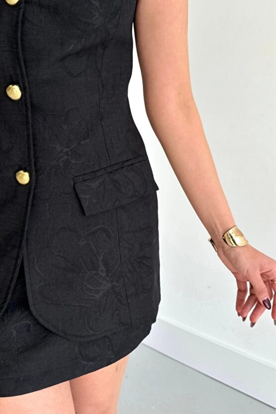 JAKAR KETEN YELEK - KISA ETEK TAKIM - Siyah