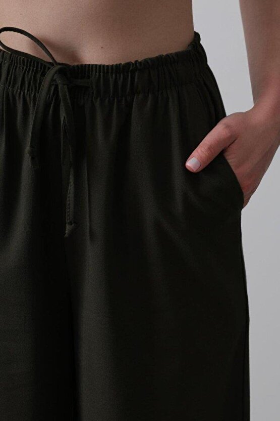 Beli Lastikli Bol Paça Pantolon - Haki
